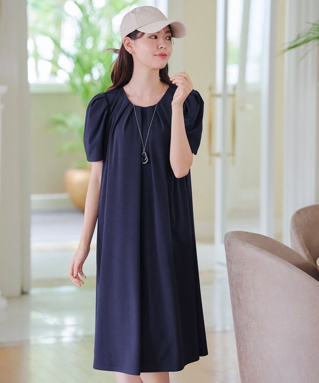 Tiaclasse L 【洗える】カットソーフレアAラインワンピース ネイビー