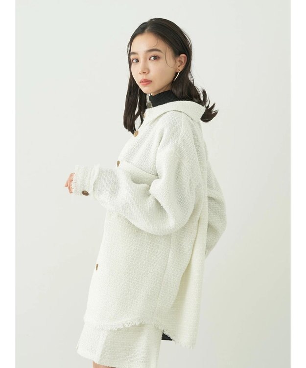 earth music&ecology ツイードシャツジャケット Ivory