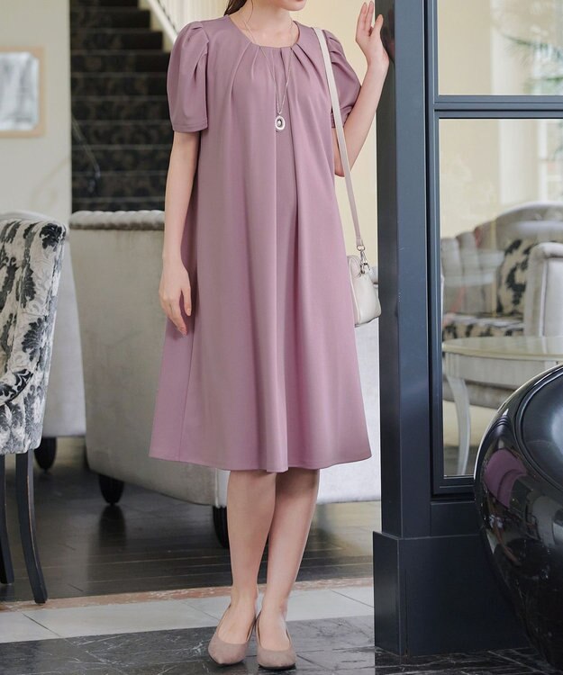 Tiaclasse L 【洗える】カットソーフレアAラインワンピース ピンク