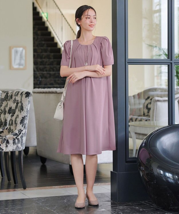 Tiaclasse L 【洗える】カットソーフレアAラインワンピース ピンク