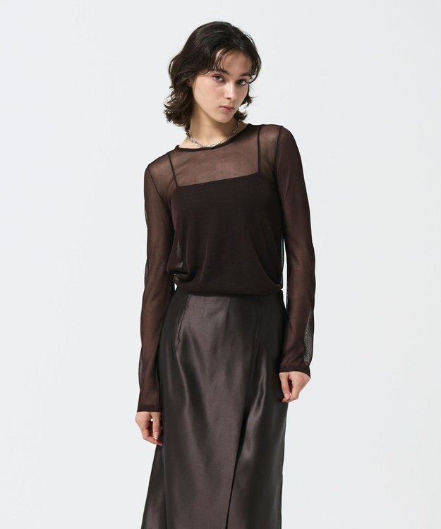 GRACE CONTINENTAL シアークルーニットトップ ブラウン