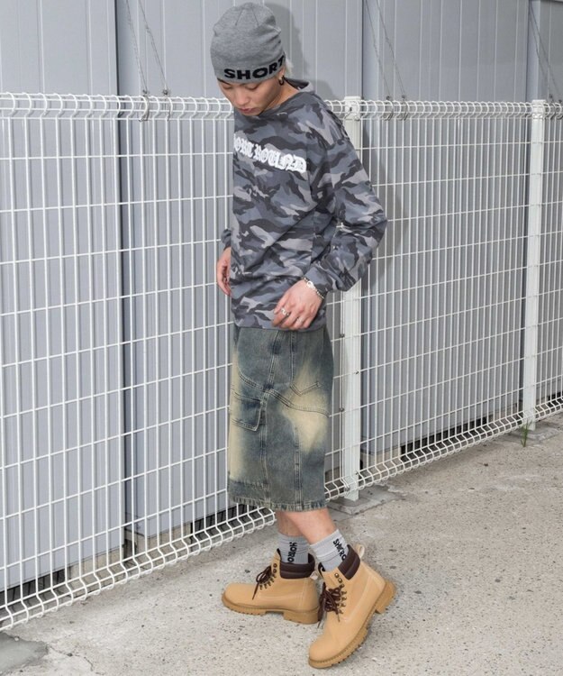 WEGO スウィッチングデニムカーゴショーツ デニム淡加工色