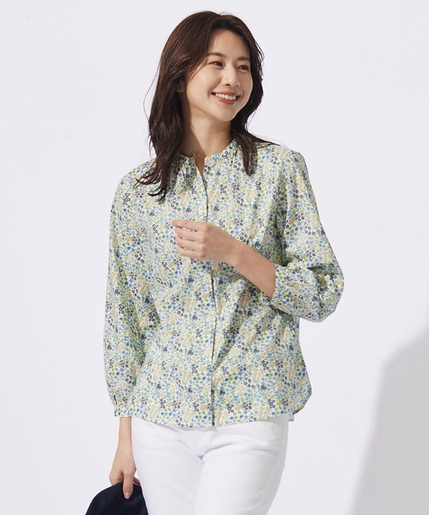 J.PRESS LADIES L 【洗える】Liberty Lilibet＆Hannah Rose バンドカラー ブラウス イエロー系5