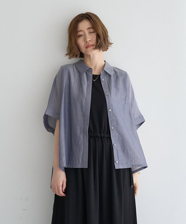 YECCA VECCA サイドスリットドロストシャツ Navy