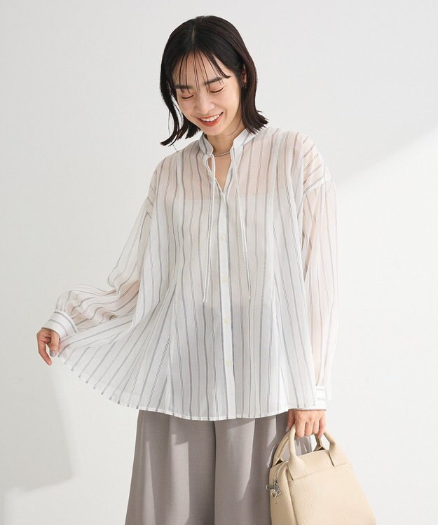 Green Parks フレアラインスキッパーブラウス Stripe