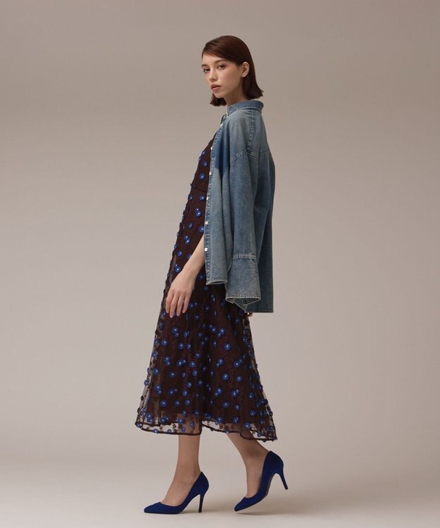 GRACE CONTINENTAL バイカラーレースワンピース ブラウン