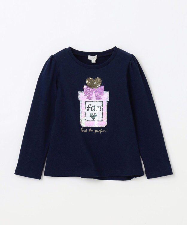 ANY KIDS ミラクルスパンコール 長袖 Tシャツ ネイビー×パフューム