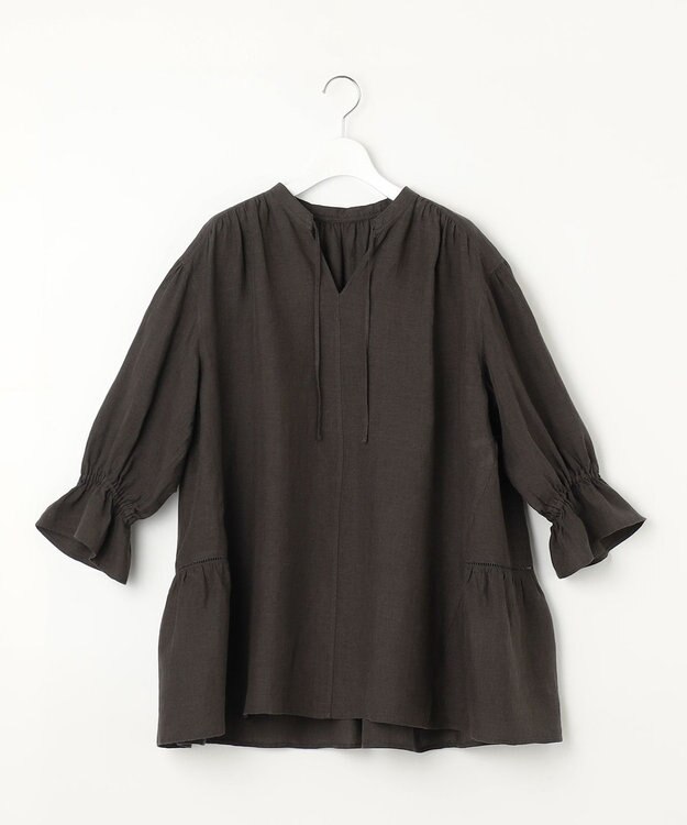 23区 S 【洗える】LIBECOリネン ティアード チュニック ブラウス ダークブラウン系