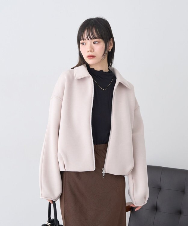 earth music&ecology ダンボールニットZIPブルゾン Pink Beige