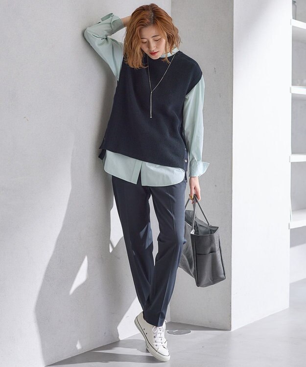 23区 【洗える】クリアストレッチ テーパードパンツ ネイビー系