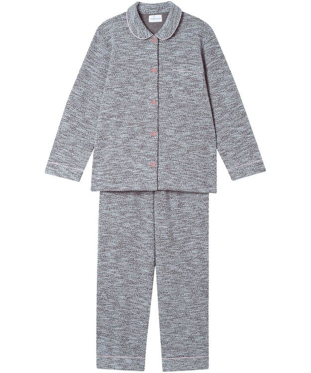 une nana cool 【綿混】カジュアルスラブツィード 長袖開襟パジャマ サックスブルー系