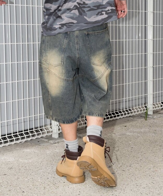 WEGO スウィッチングデニムカーゴショーツ デニム淡加工色
