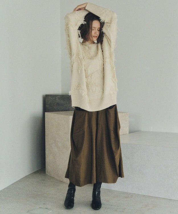 YECCA VECCA スター柄フリンジルーズニット Ivory