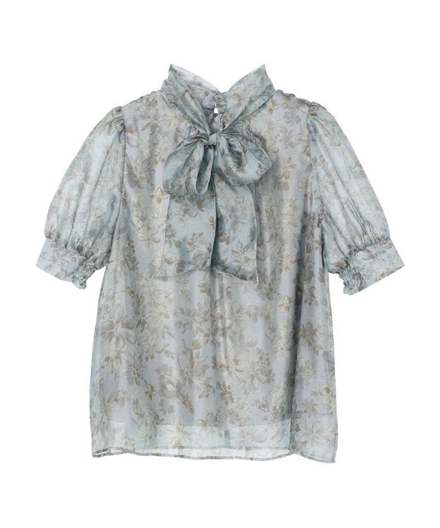 earth music&ecology フラワー柄シアーパフブラウス Light Gray