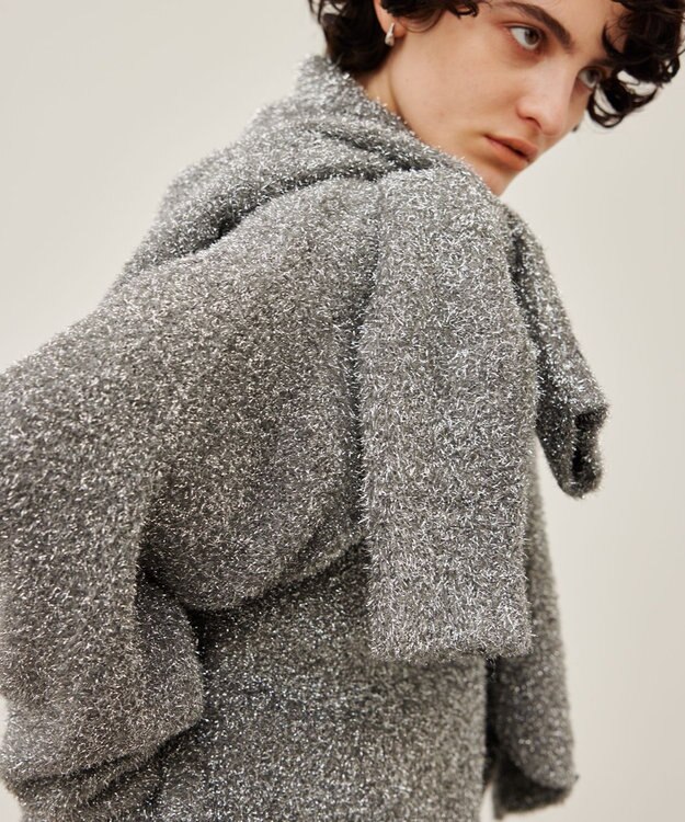 BEIGE， 【洗える】MARRONNIERS / ラメテープヤーンカーディガン Silver