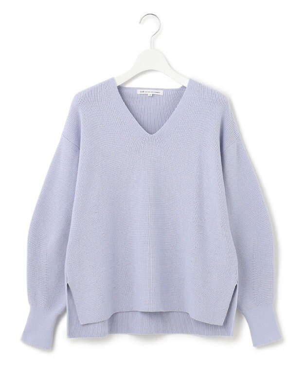 23区 L 【洗える】コンパクトコットンポリエステル Vネック ニット ライラック系