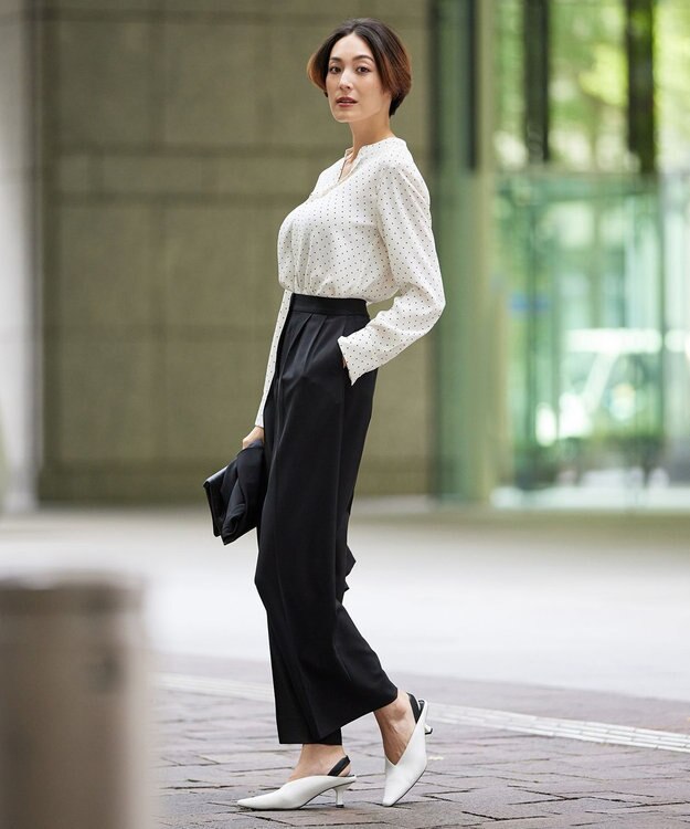 ICB 【人気のため新柄追加・洗える】Back Satin Amunzen キーネック長袖ブラウス ドット柄系