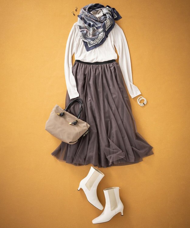 23区 【洗える】ソフトチュール スカート グレー系