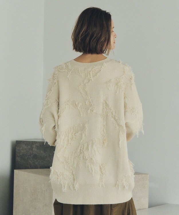 YECCA VECCA スター柄フリンジルーズニット Ivory