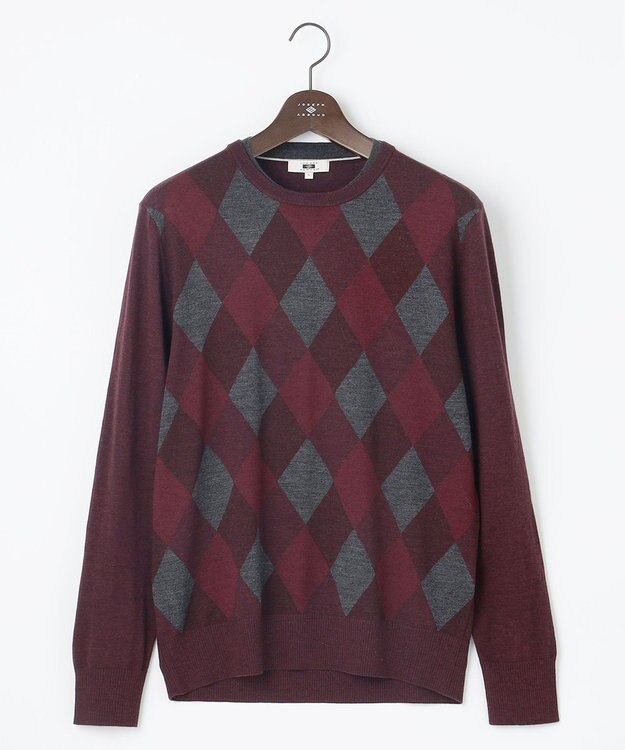 JOSEPH ABBOUD 【滑らかな肌触り/洗える】 エクストラファインメリノアーガイルクルーネック  ニット ワイン系7