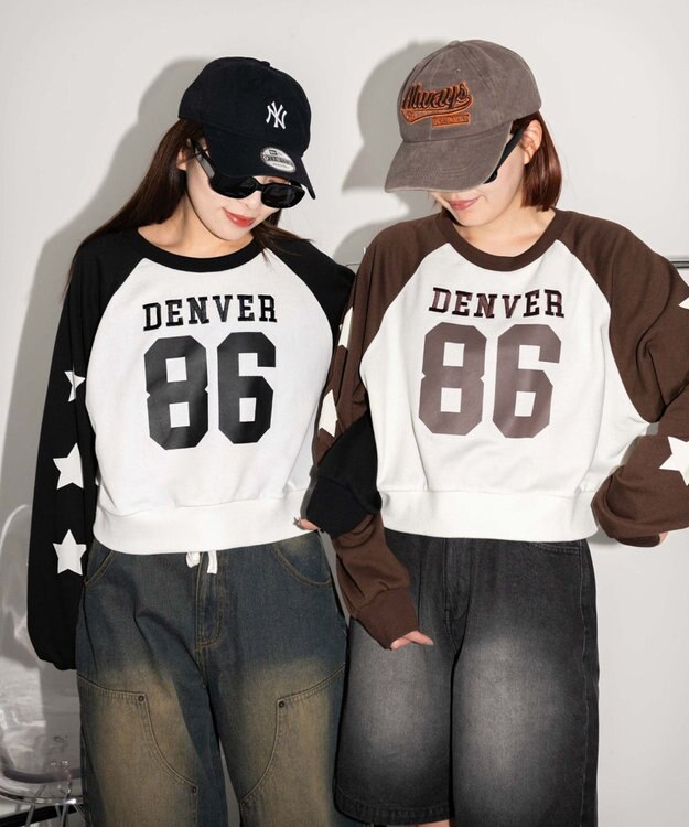 WEGO スターナンバリングラグランスウェット ブラウン