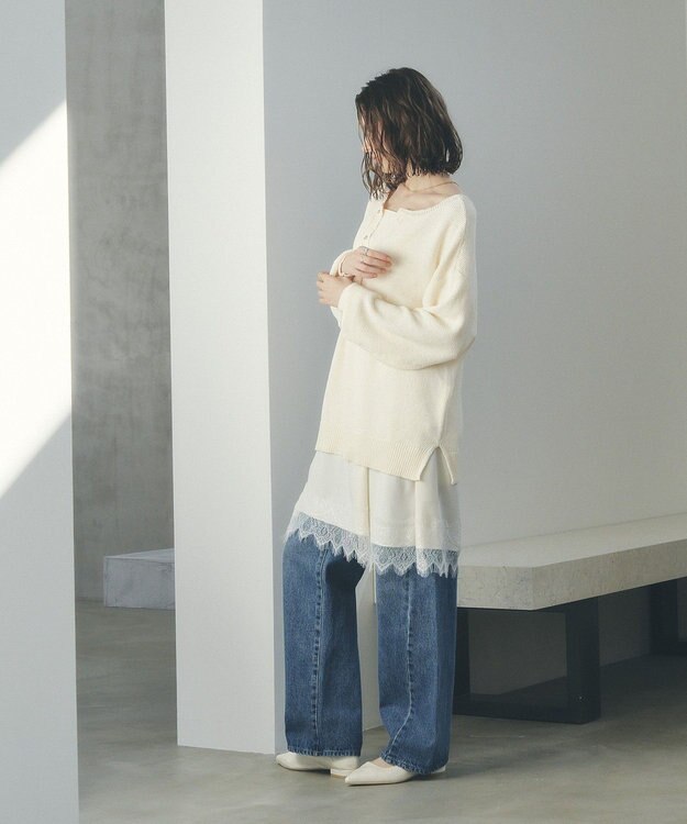 YECCA VECCA 2wayヘンリーネックルーズニット Ivory