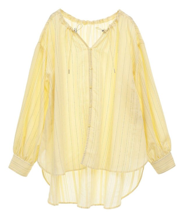 Green Parks ドロストネックシアーストライプチュニック Yellow