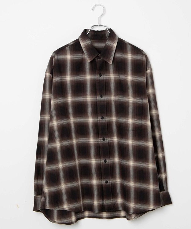 WEGO オンブレチェックシャツ ブラウンチェック1