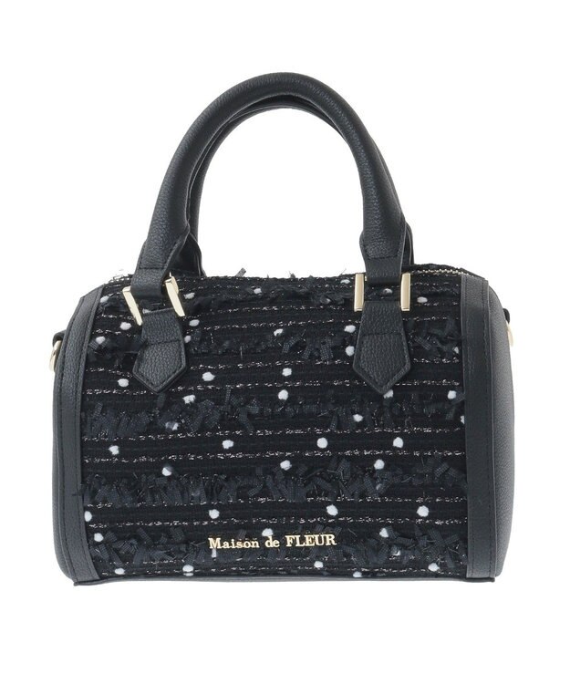 Maison de FLEUR LINTONツイード2Wayミニボストンバッグ Black