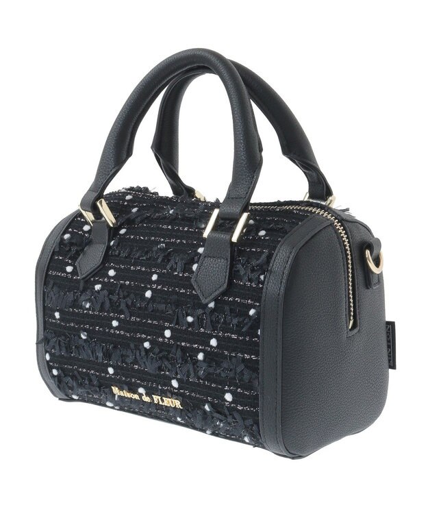 Maison de FLEUR LINTONツイード2Wayミニボストンバッグ Black