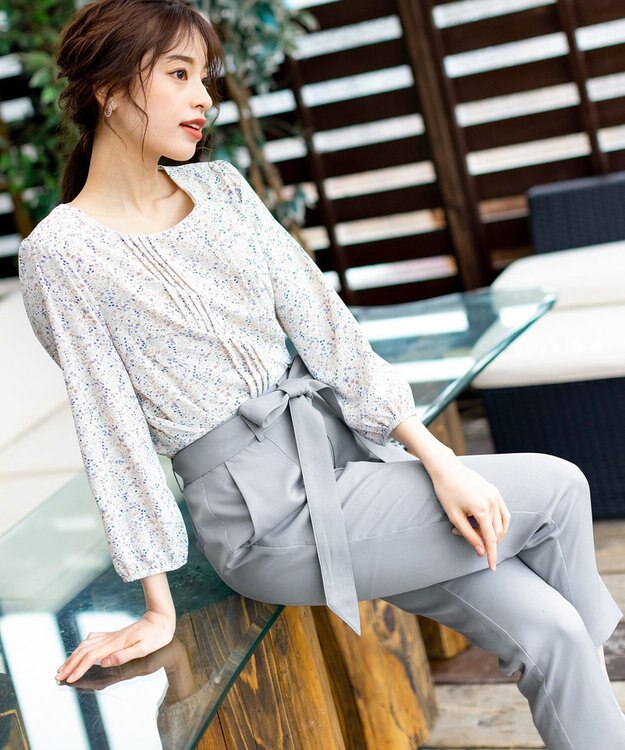 Tiaclasse L 【洗える】美脚効果も叶うリボン付きテーパードパンツ ブルー