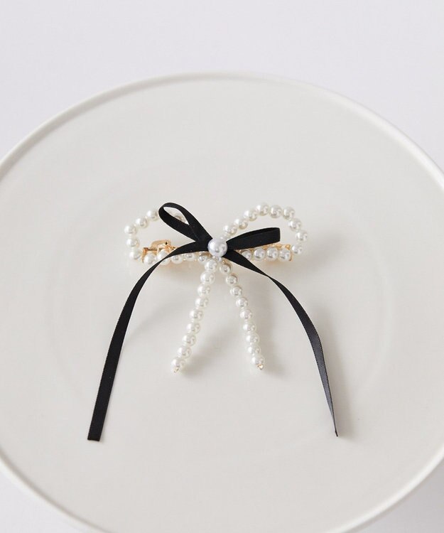Maison de FLEUR パールサテンリボンバレッタ Black