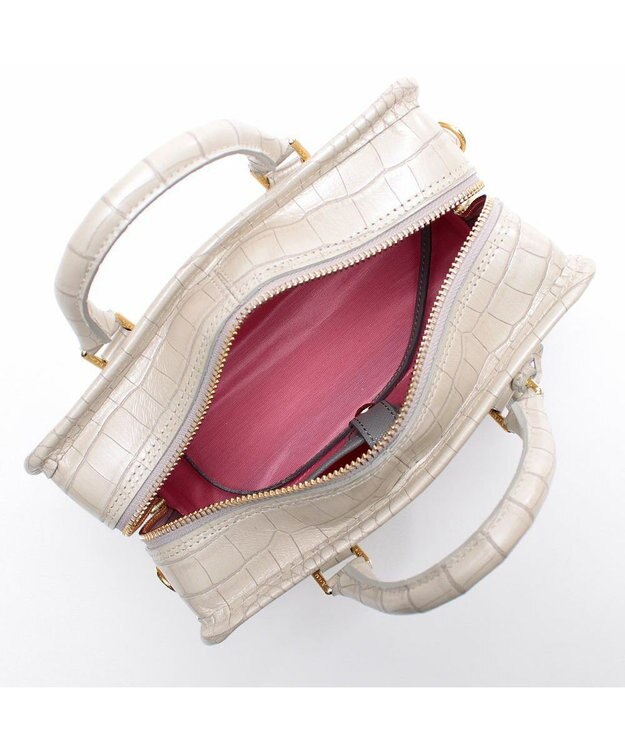 A.D.M.J. 【牛革】クロコ型押しヘリ巻きボストン23cm ホワイトパーライズ