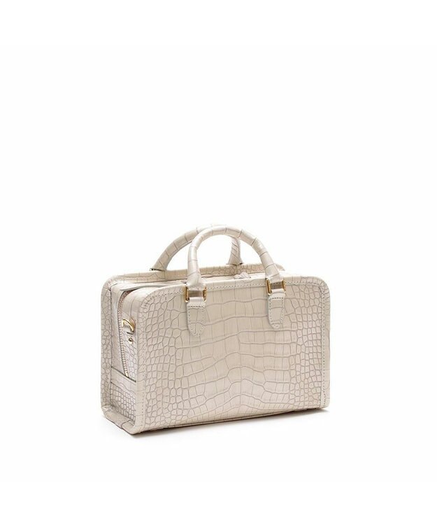 A.D.M.J. 【牛革】クロコ型押しヘリ巻きボストン23cm ホワイトパーライズ