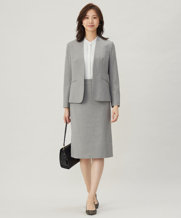 J.PRESS LADIES 【セットアップ対応】BAHARIYE2 ノーカラー ジャケット ライトグレー系1