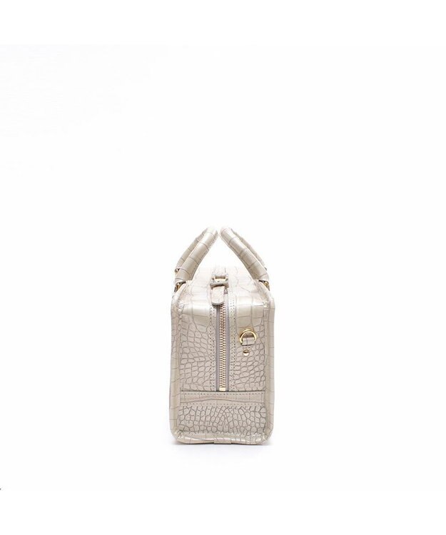 A.D.M.J. 【牛革】クロコ型押しヘリ巻きボストン23cm ホワイトパーライズ