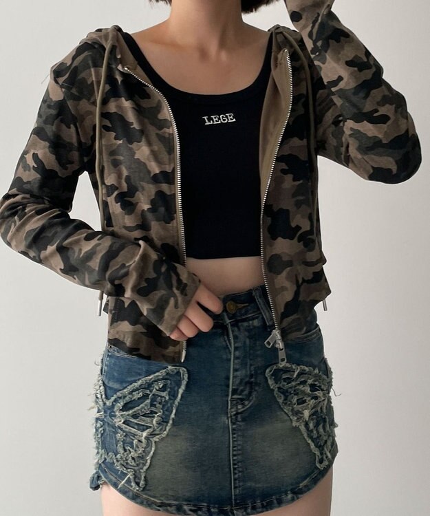 WEGO カーブヘムダブルZIPパーカー 柄1