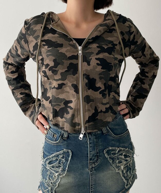 WEGO カーブヘムダブルZIPパーカー 柄1