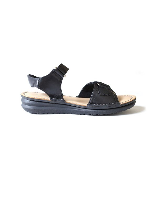 Pointer 本革 甲幅調整 超軽量マジックテープ付きサンダル ブラック