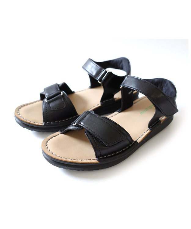 Pointer 本革 甲幅調整 超軽量マジックテープ付きサンダル ブラック