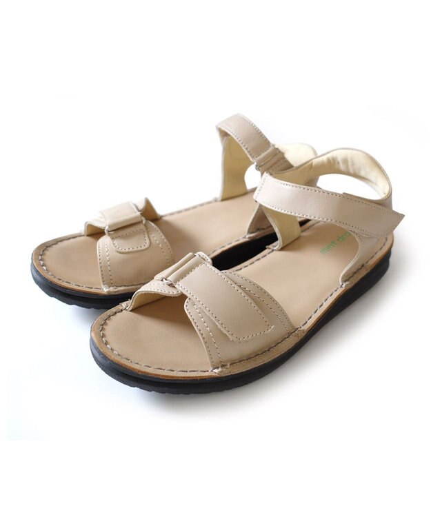 Pointer 本革 甲幅調整 超軽量マジックテープ付きサンダル ベージュ