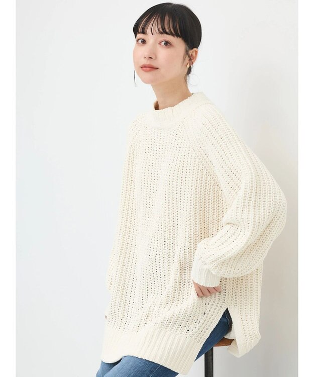 earth music&ecology マットモール片畦チュニック Ivory