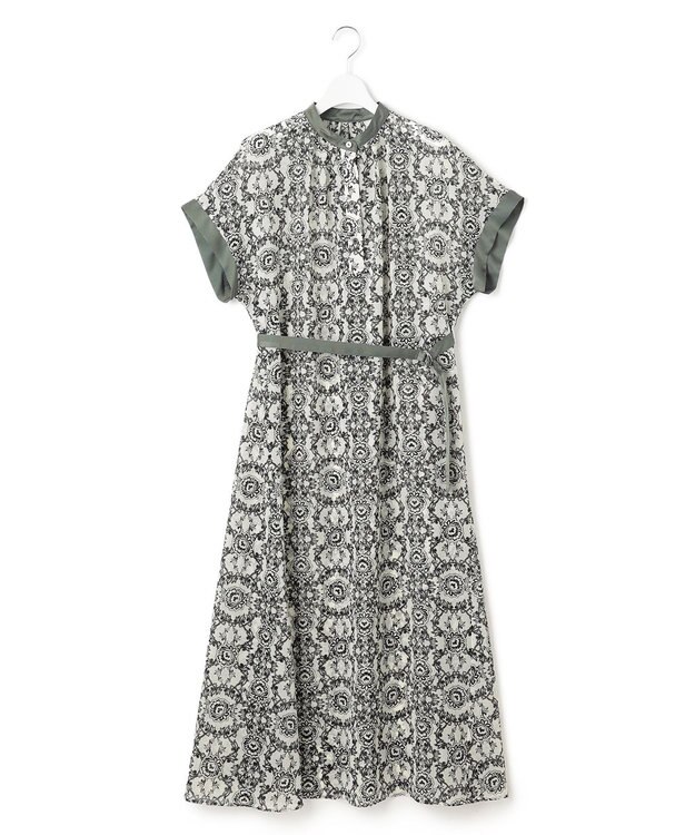 23区 L 【一部店舗限定/速乾性/洗える】モノトーンプリント ワンピース オーナメントモチーフ