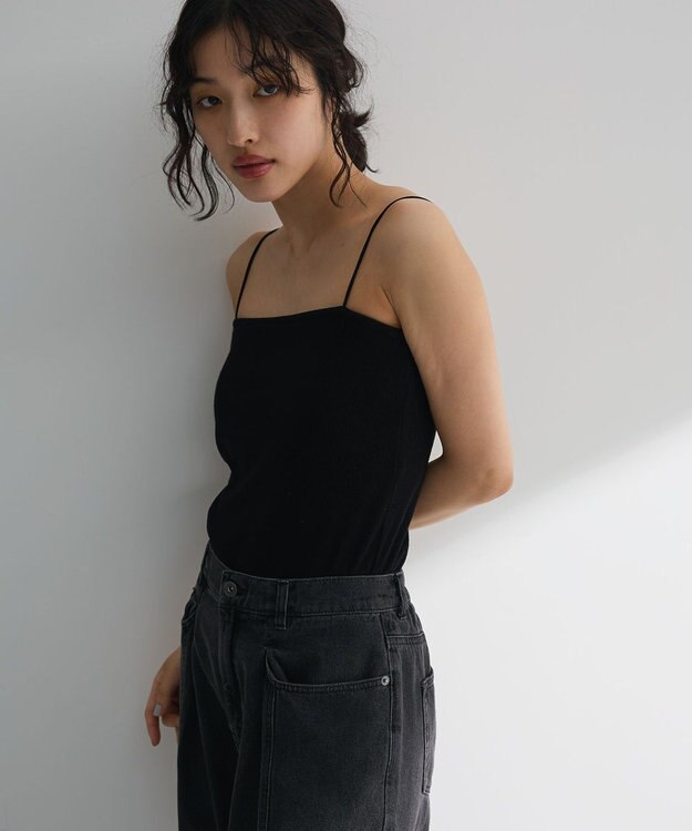 Green Parks カップ付ラメリブベアトップ Black