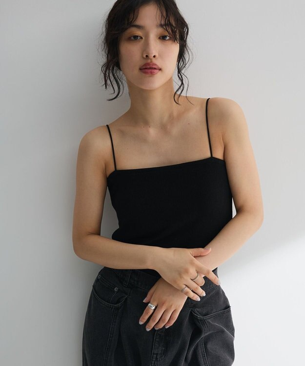 Green Parks カップ付ラメリブベアトップ Black