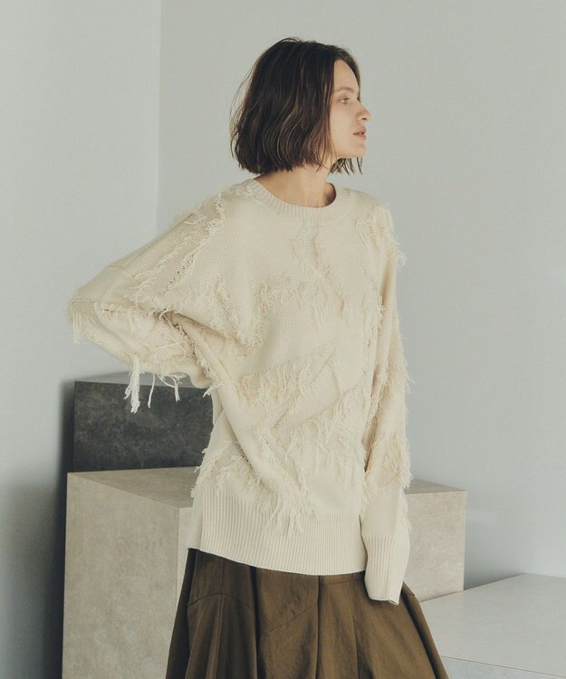 YECCA VECCA スター柄フリンジルーズニット Ivory