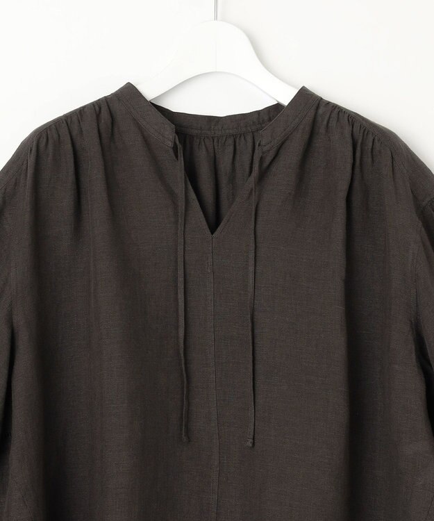 23区 S 【洗える】LIBECOリネン ティアード チュニック ブラウス ダークブラウン系