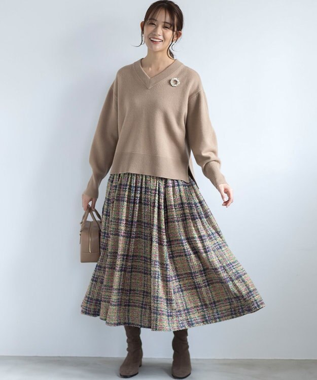 組曲 ギミックチェックツイードスカート イエローミックス系5