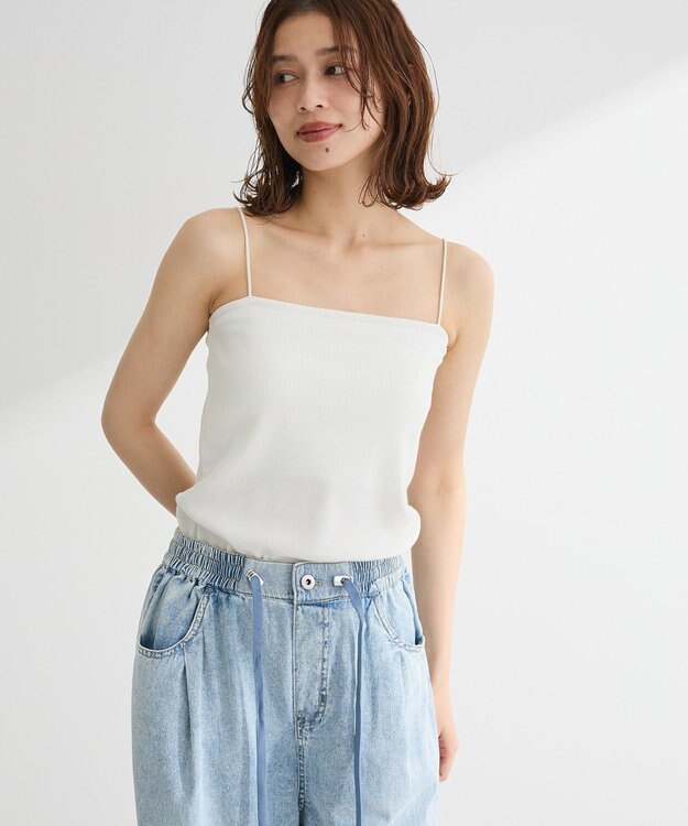 Green Parks カップ付ラメリブベアトップ Off White