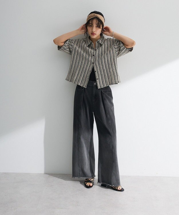 Green Parks カップ付ラメリブベアトップ Black